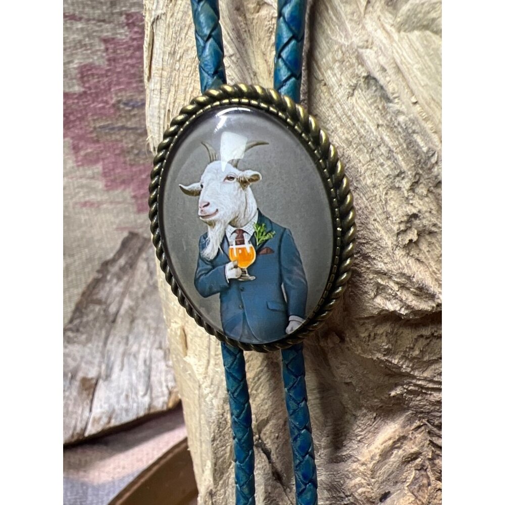 Bronze Billy Goat TUX Western Leather Bolo Tie Lariat Necklace Wedding Groomsmen